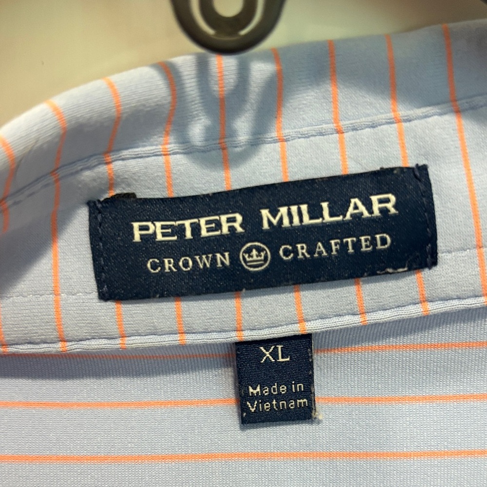Peter Millar Men's Shirt with Blue and Orange Stripes